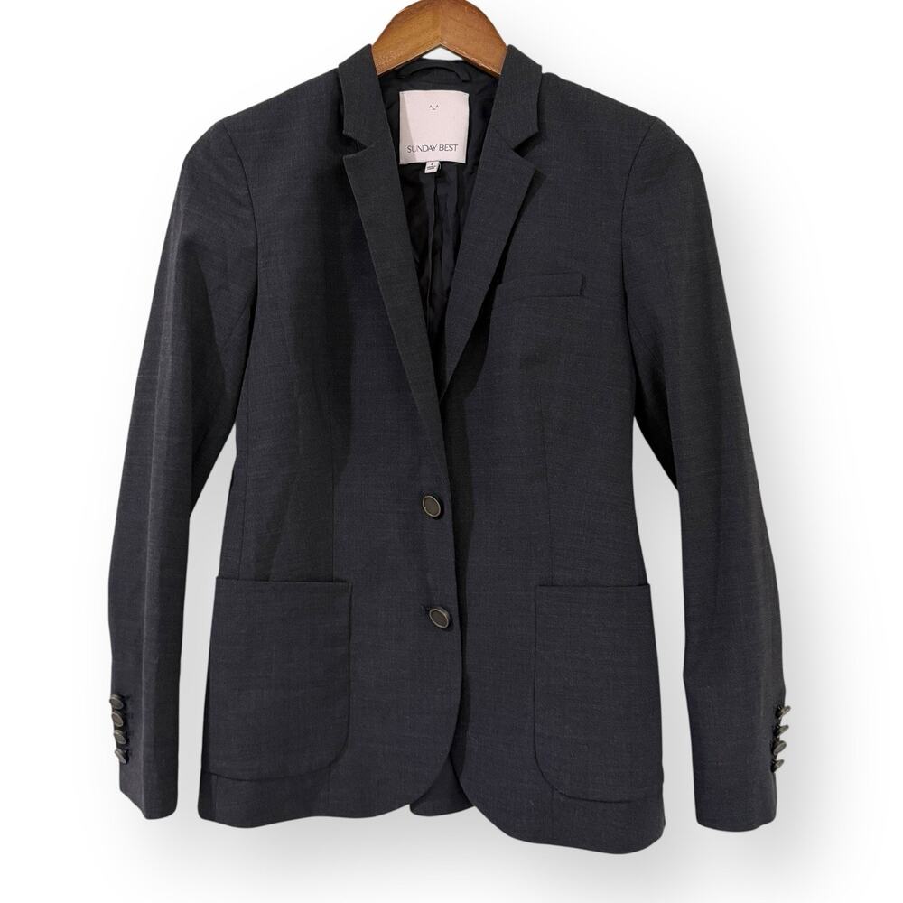 Aritzia Sunday Best Exeter Blazer Womens 4 Charcoal Gray Light Wool Blend Jacket